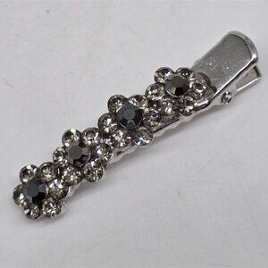 Vintage SNK Silver Flower Rhinestone Hair Clip For Women